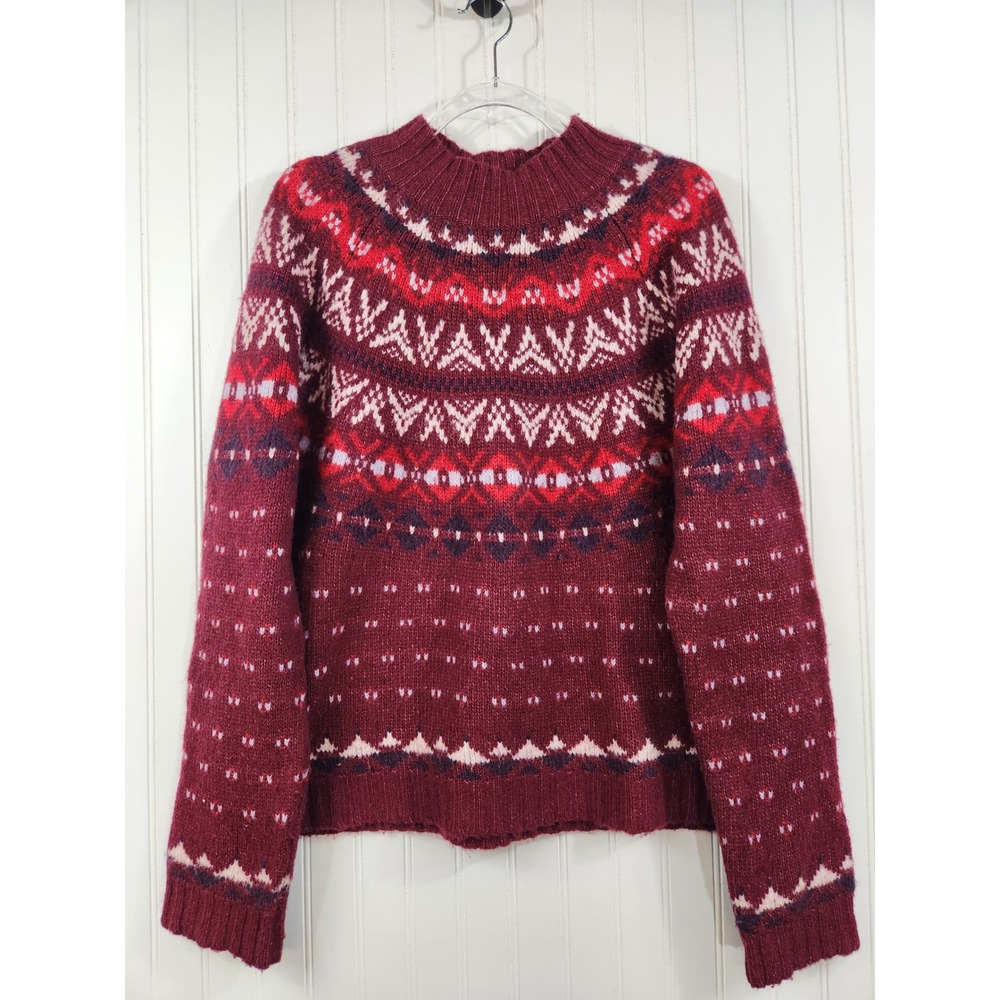 American Eagle‎ Fair Isle Sweater XL Burgundy Red Wool Blend Mock Neck Pullover
